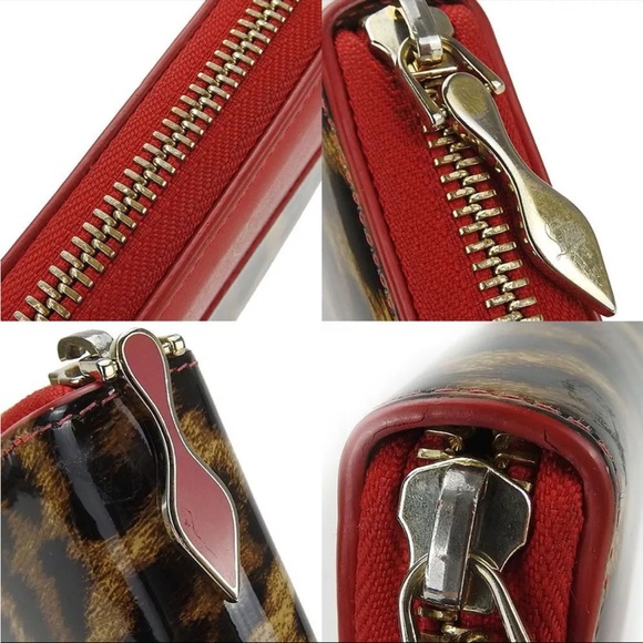 SOLD❤️ LOUBOUTIN RARE Leopard Print Red Accent Zippy Long Wallet - Picture 5 of 8